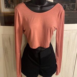 Free People Long-Sleeve Cropped Top in Salmon